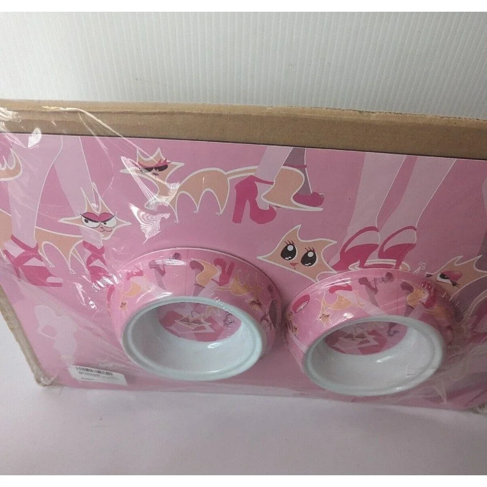 PetEgo Dog Cat Bowl Dish Placement Set Italian Style Whimsical Cartoon Pink NEW
